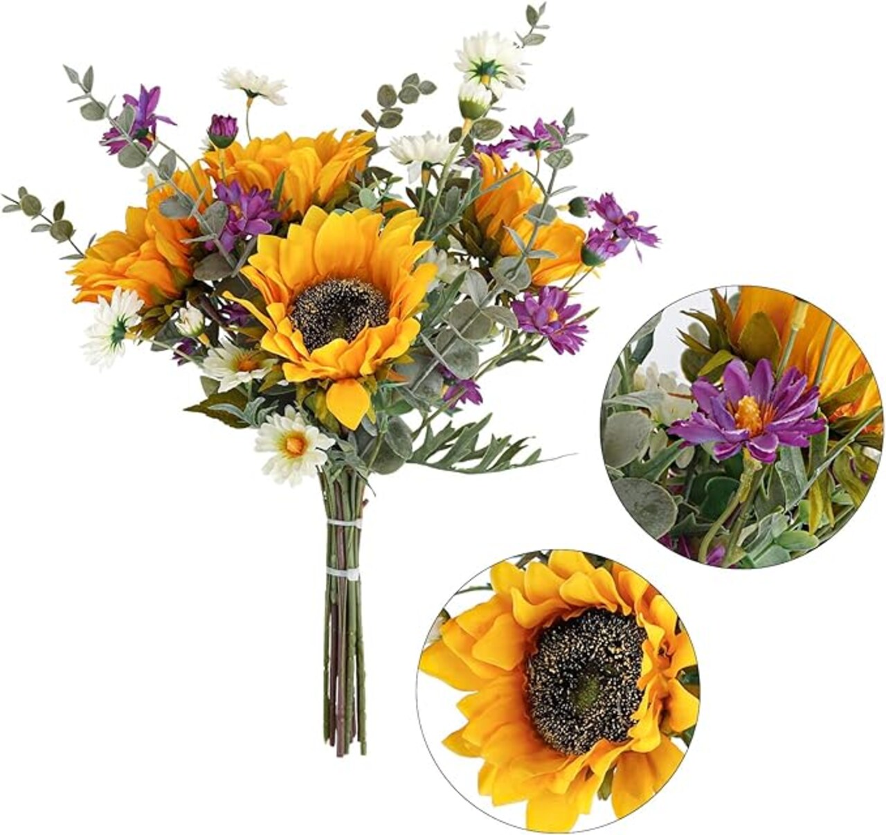 Artificial Sunflower Bouquet – Yellow Silk Fall Flowers for Wedding, Farmhouse Decor, Floral Arrangements & Cemetery Decorations